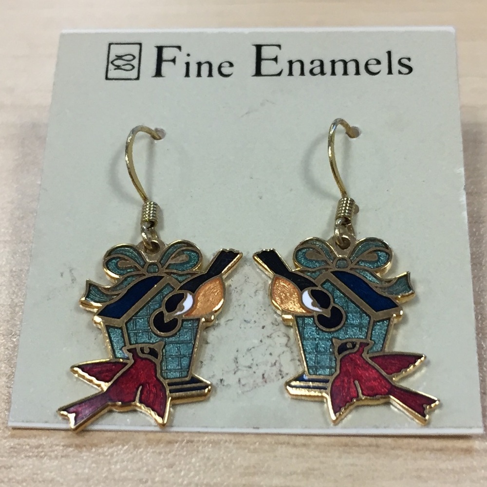 NWT Birdhouse earrings cardinal chickadee