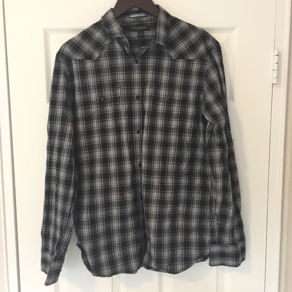 Banana Republic Black White Checkered Button Up