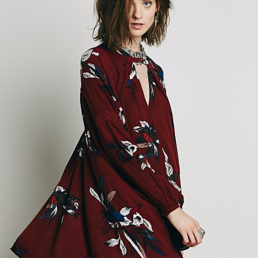 Free People Mini Swing Tunic Dress, Red Floral