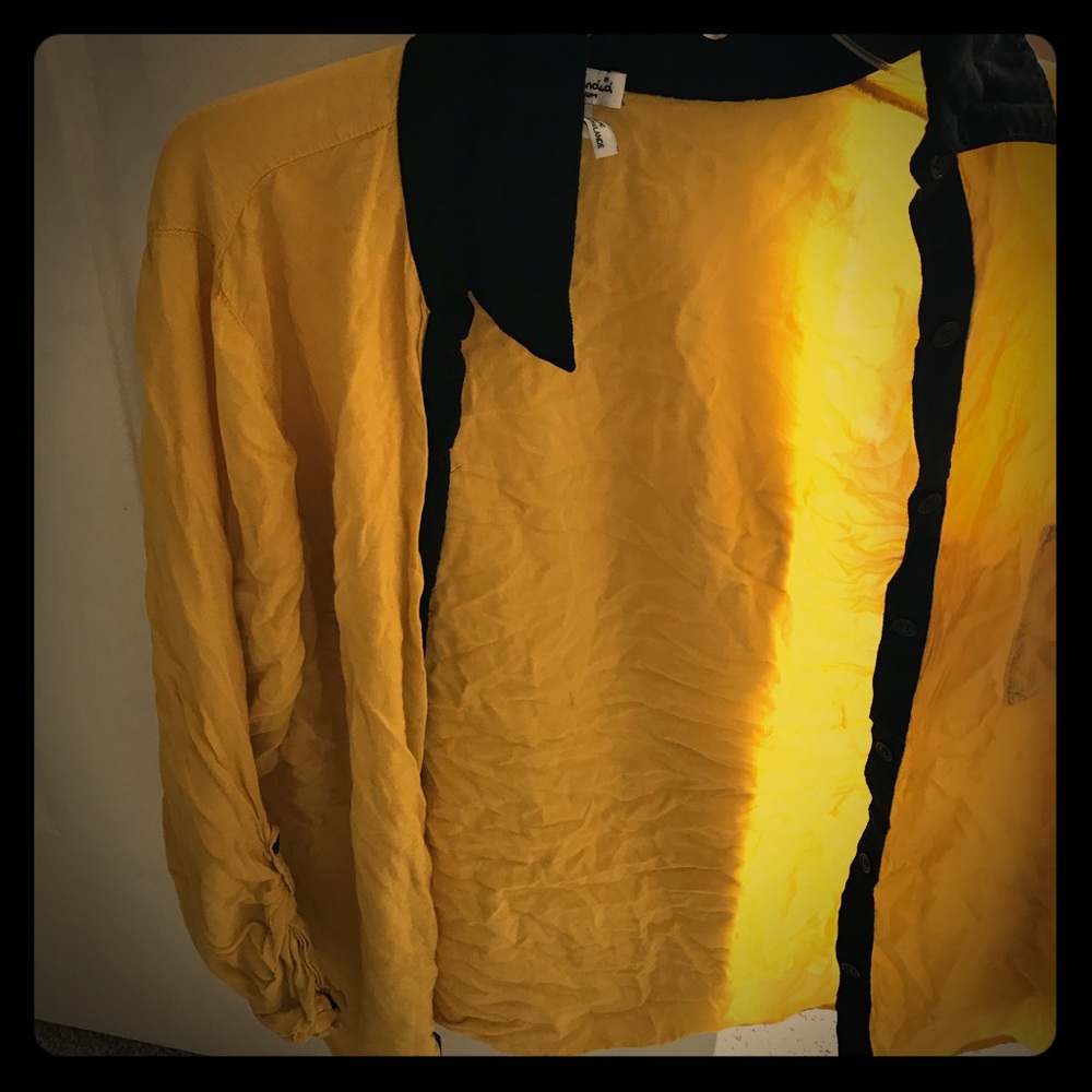 Rayon yellow with blocked black button down shirt