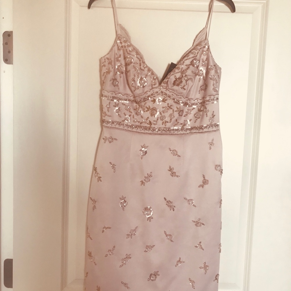 Blush pink cocktail dress with sequin details