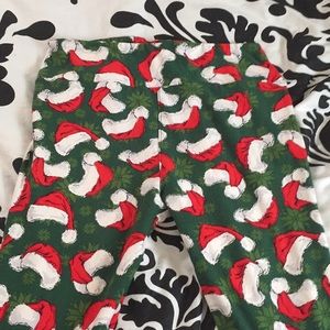 Lularoe TC CHRISTMAS SANTA HAT LEGGINGS NEVER WORN