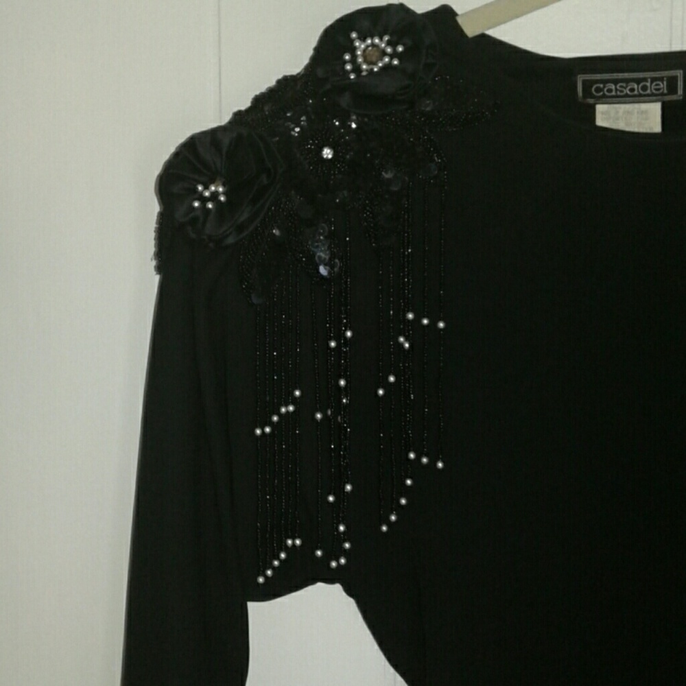 Beaded one shoulder black dress