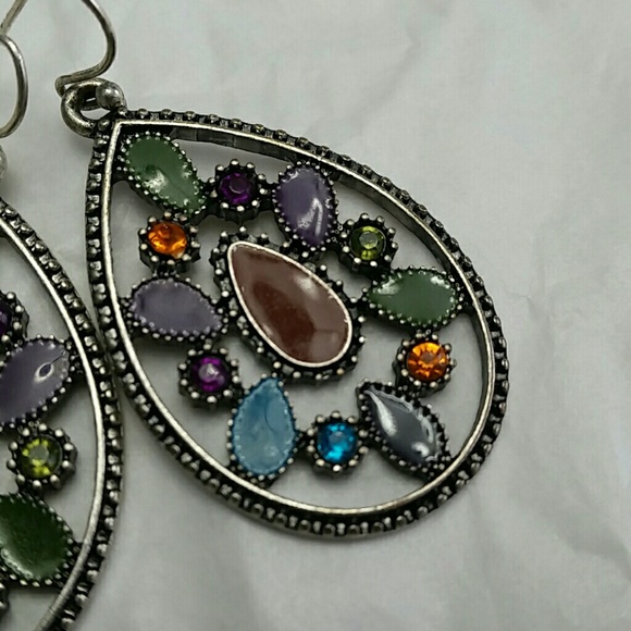 Antique Gold, Crystal and Enamel Drop Earrings - Picture 2 of 3