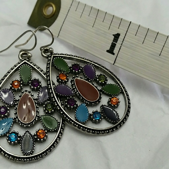 Antique Gold, Crystal and Enamel Drop Earrings - Picture 3 of 3