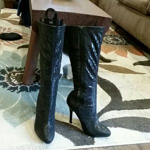 Black snake skin heel boots