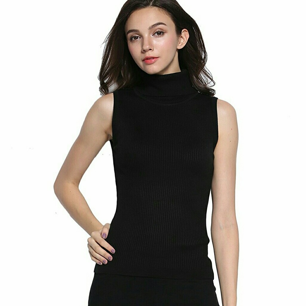 Willismith Sleeveless Black Mock Turtleneck