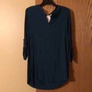 Deep teal split neck top