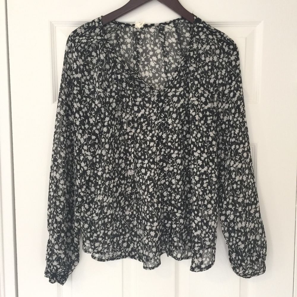 White Black Floral Merona Top
