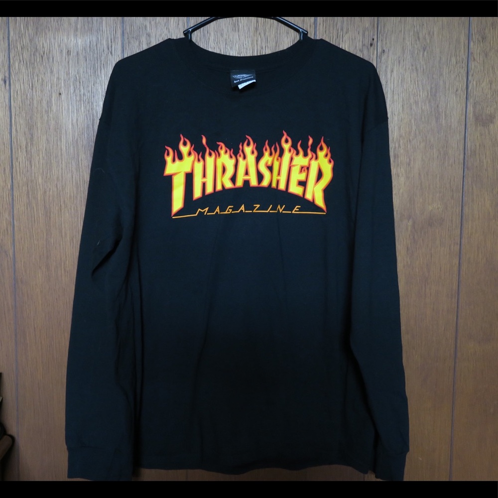 Thrasher Flame Logo Black Long Sleeve Tee