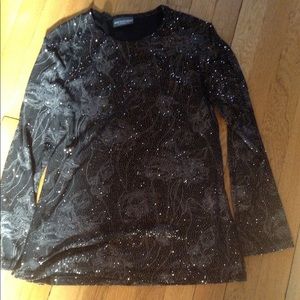 Notations black gold sparkle side slit holiday top