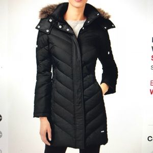 Kenneth Cole faux fur trim down chevron coat