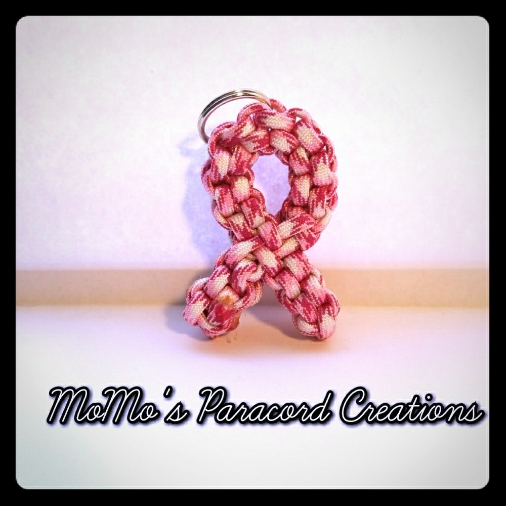 Breast Cancer Ribbon Keychain. Handmade. 2.5inches