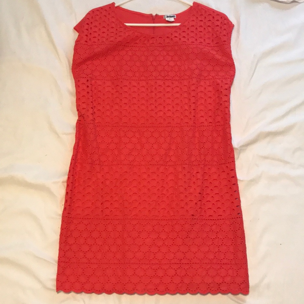 Coral lace shift dress