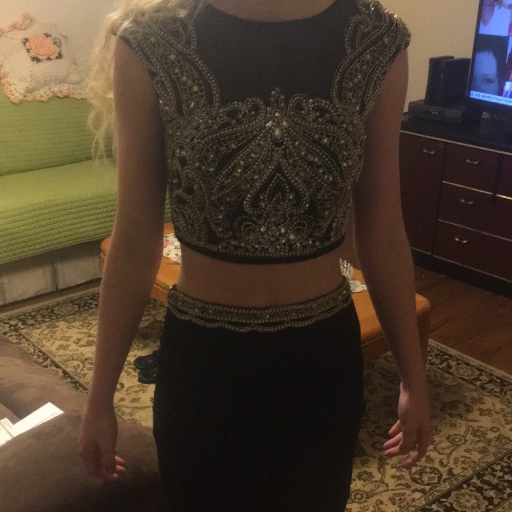 Black dress with gold and silver beading