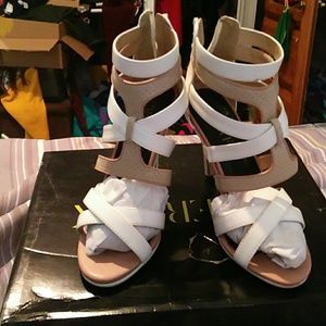 White heeled sandals