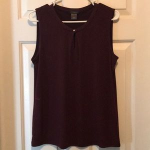 Sleeveless work top in maroon.