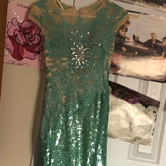 A long floor length evening gown