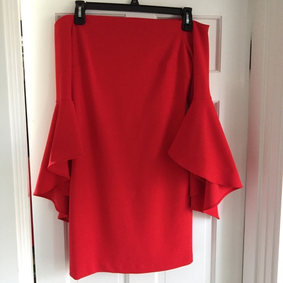 Vince Camuto Red Off-shoulder Bell Sleeve Dress - Picture 2 of 5