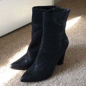 Black suede ankle boot 4 3/8 inch heel NEVER WORN