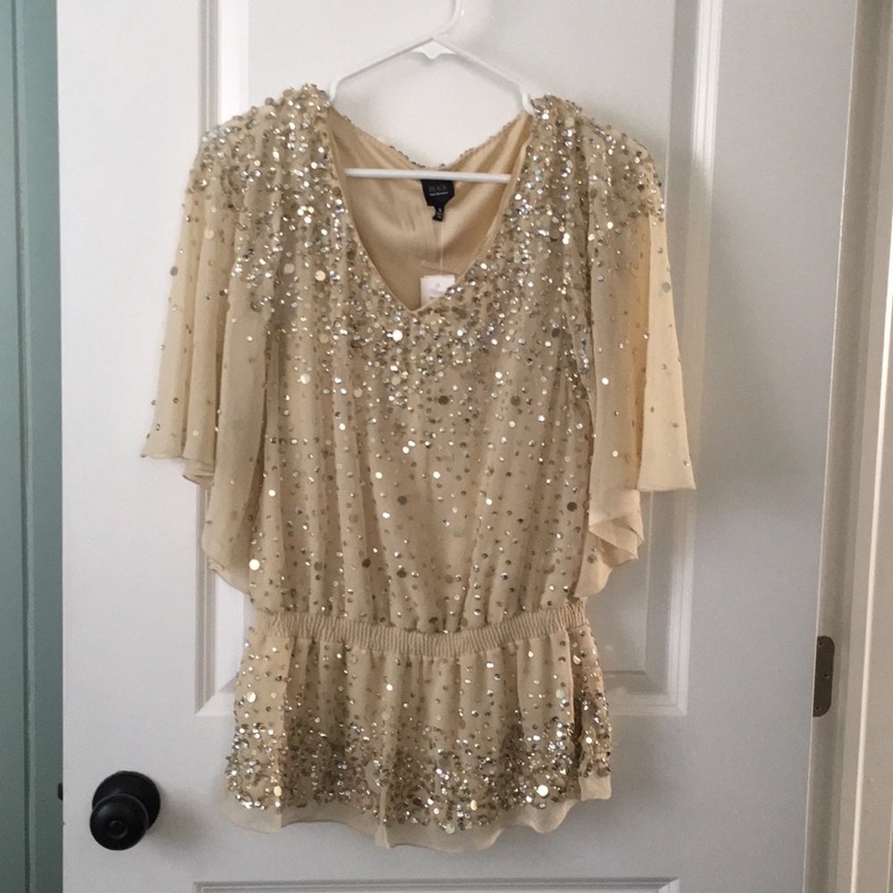 BLACK Saks Fifth Ave gold sequin top