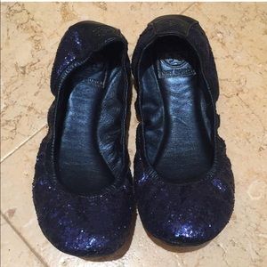 Tory Burch Blue Glitter Flats Sz 6.5 - image 1