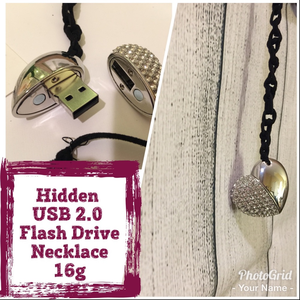 Handmade cord necklace with usb heart pendant!