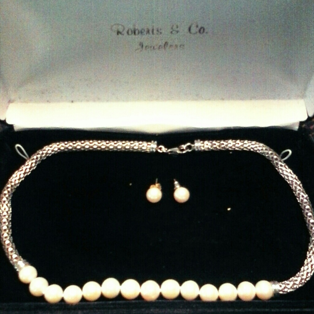 Pearl and silver sterling necklace and earrings