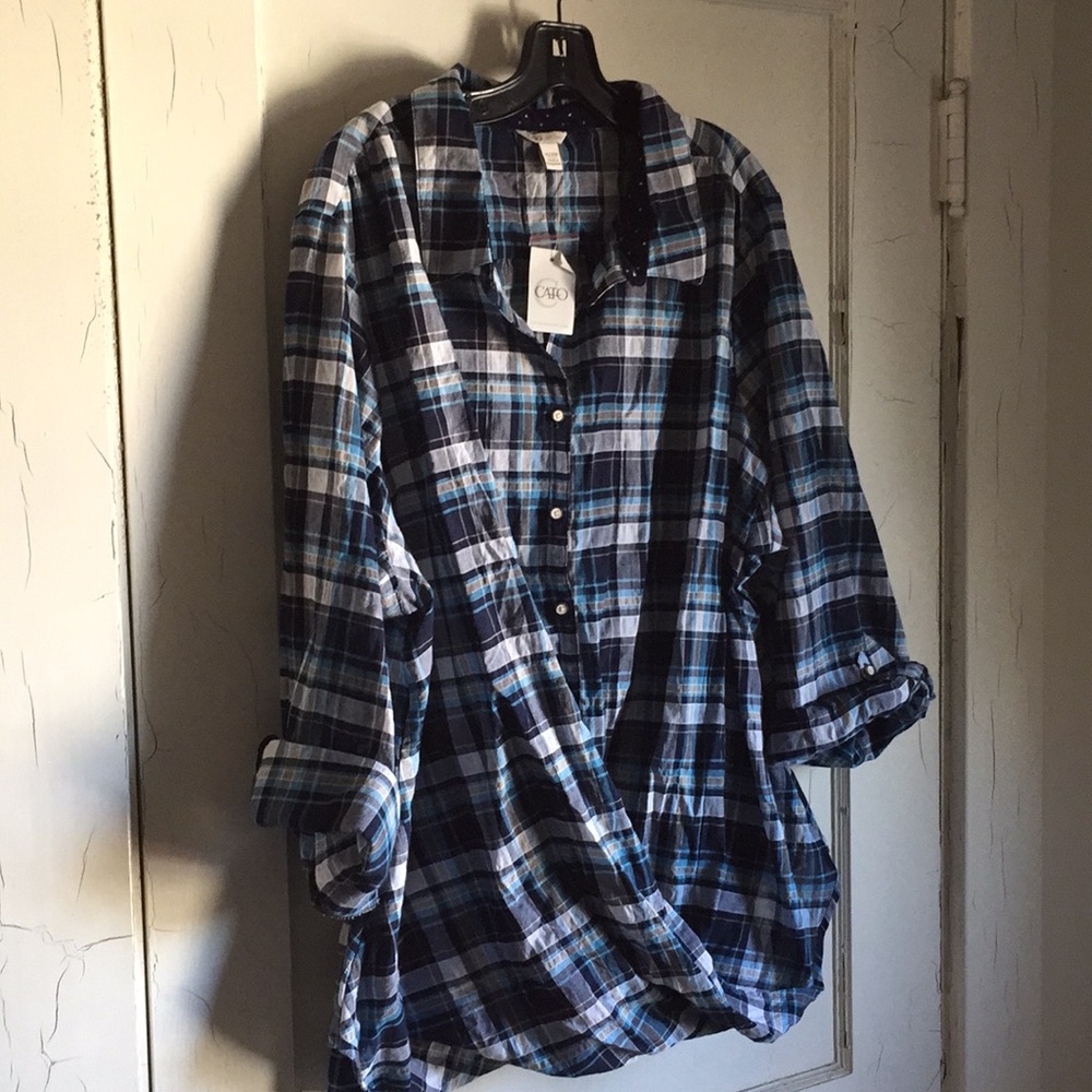 NWT Cato Plaid Button-Down w/ wrap waist