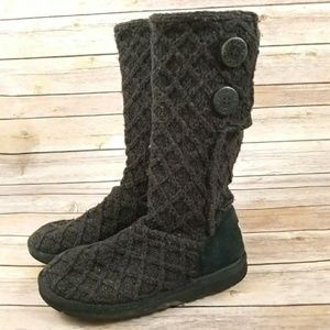 UGG Cardy Lattice Knit Boots Youth 4 Charcoal