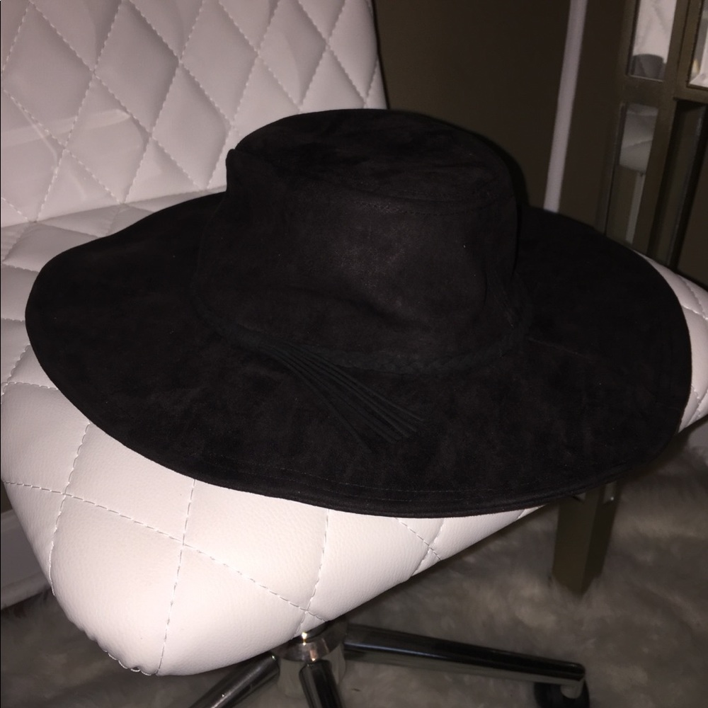 Black Suede Floppy Tassel Hat NWT