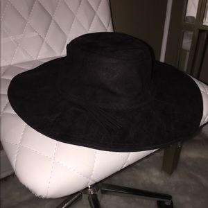 Black Suede Floppy Tassel Hat NWT
