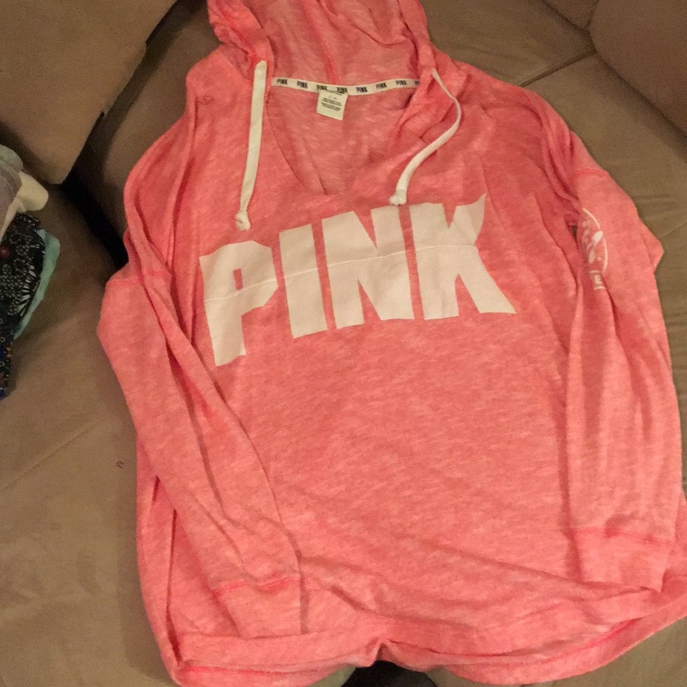 PINK lightweight hooded vneck