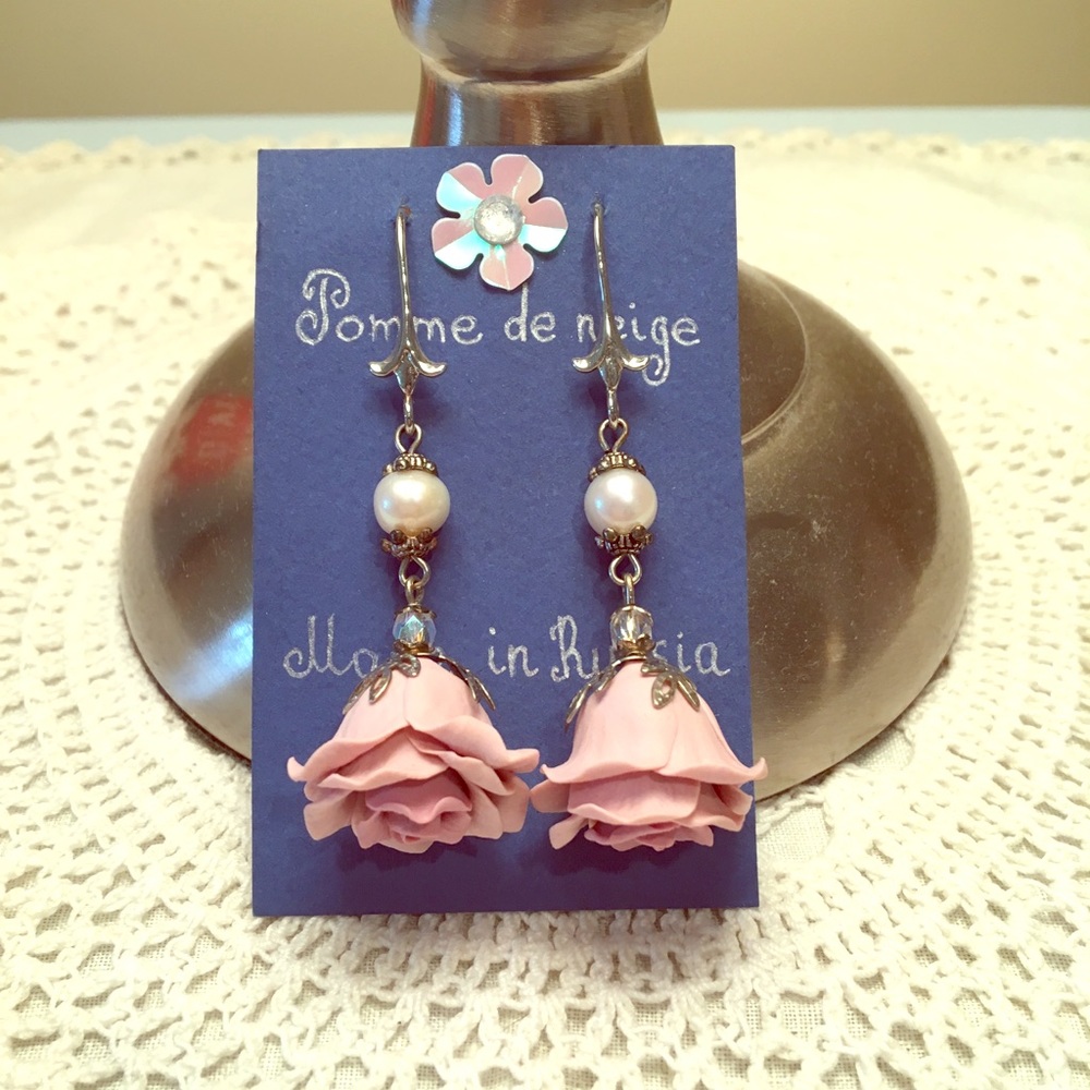 Handmade Rose & Pearl Earrings