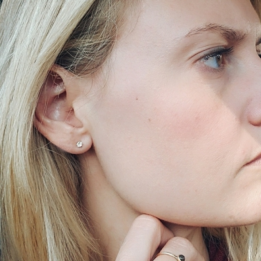 Tiny, Dainty, Gold Filled, Moonstone Studs - Picture 6 of 6