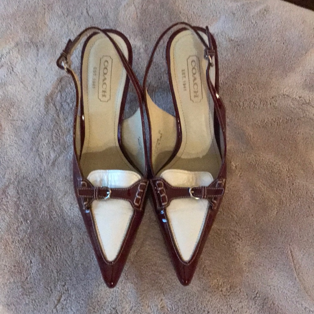 Coach burgundy and white patent spectators