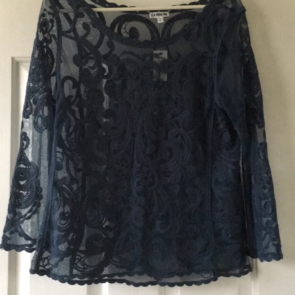Express midnight blue shear baroque blouse