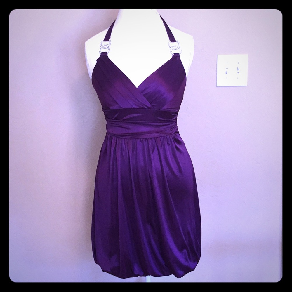 Purple Haltered Above Knee Length Dress by Trixxi