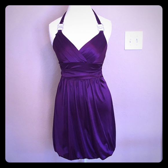 Purple Haltered Above Knee Length Dress by Trixxi - Picture 1 of 7