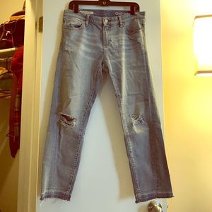 Distressed girlfriend jeans