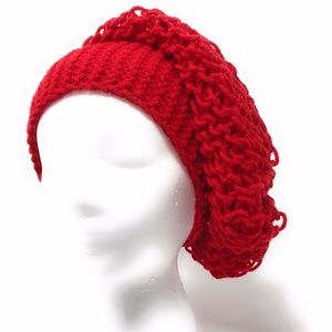 Handmade Red Slouchy Beanie, Chain Model Slouchy