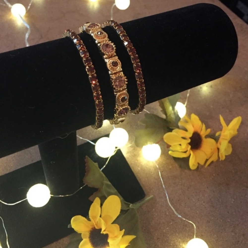 Beautiful Brown crystal stone bracelet trio