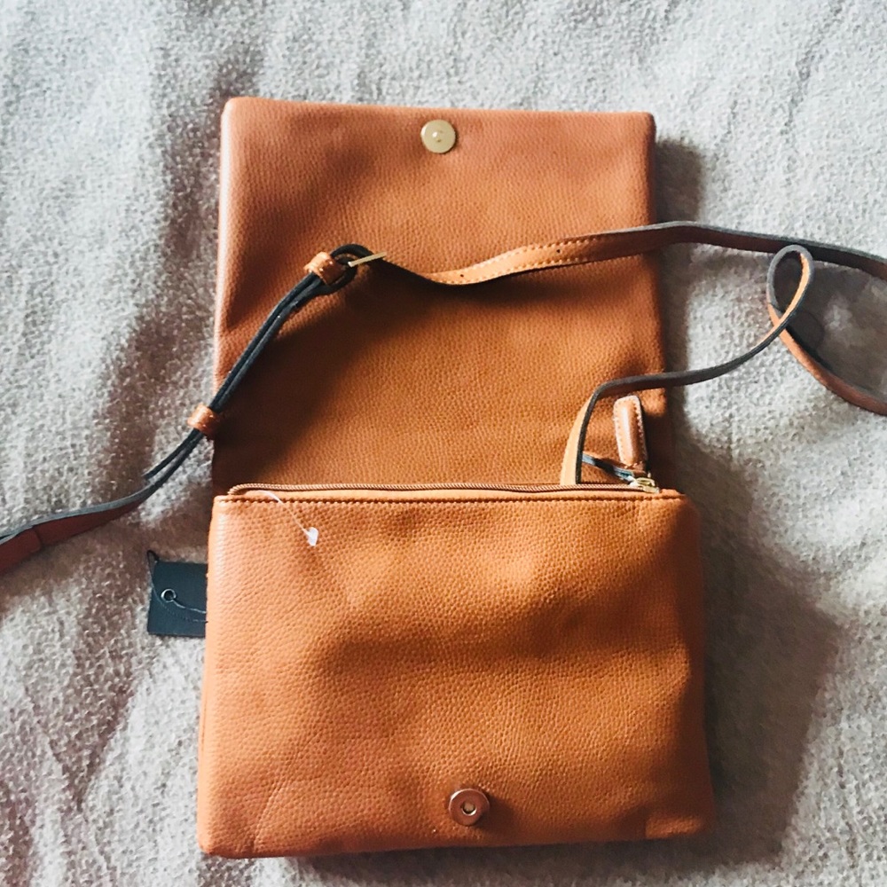 Camel colored multi compartment purse