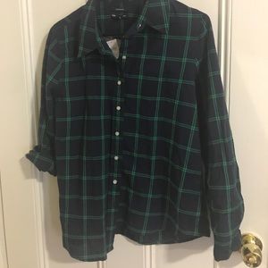 NWT blue and green plaid button up