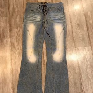 Cute bell bottom Hippie railroad stripe jeans