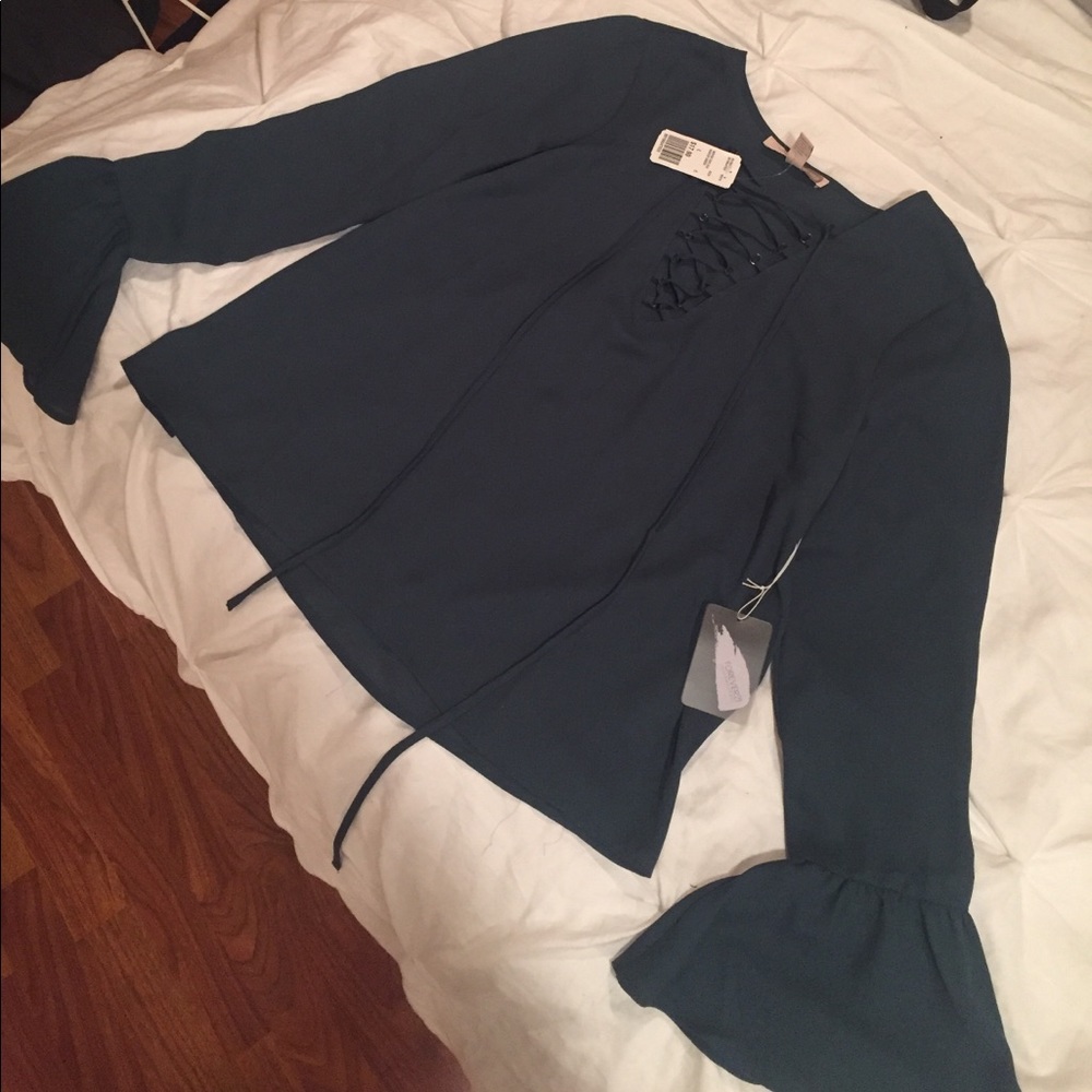 Forever 21 Bell sleeve lace up top