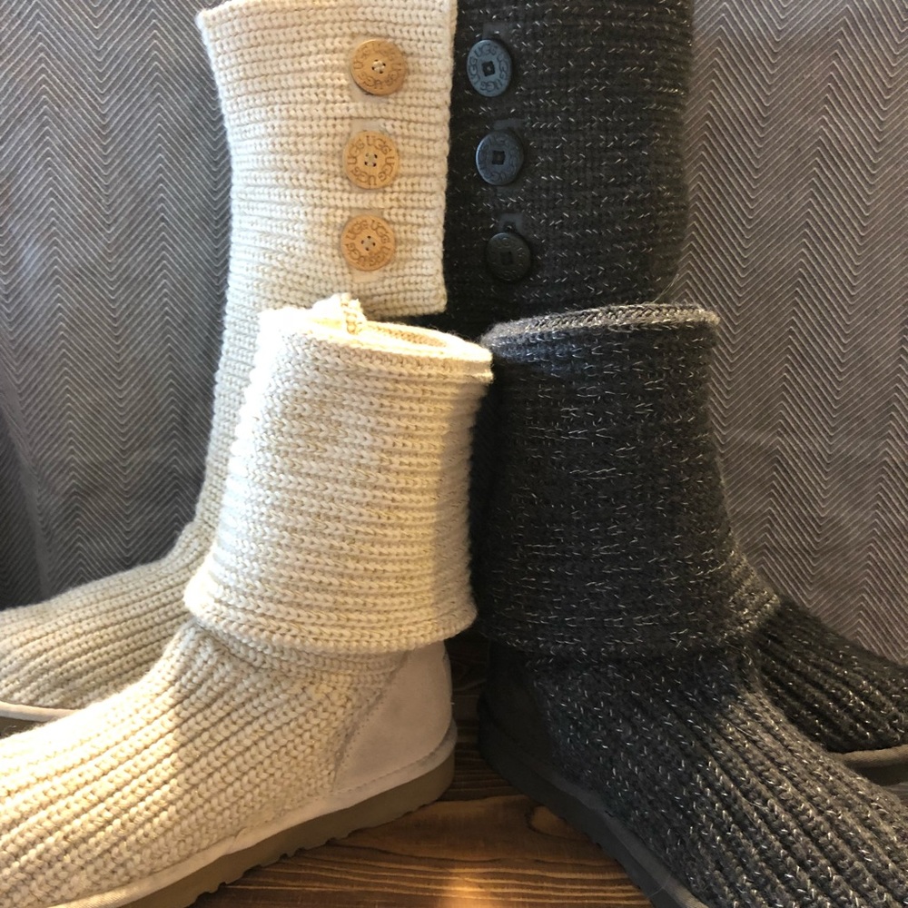 2 Pairs! UGG CLASSIC CARDY METALLIC BLACK & CREAM