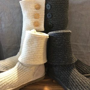 2 Pairs! UGG CLASSIC CARDY METALLIC BLACK & CREAM