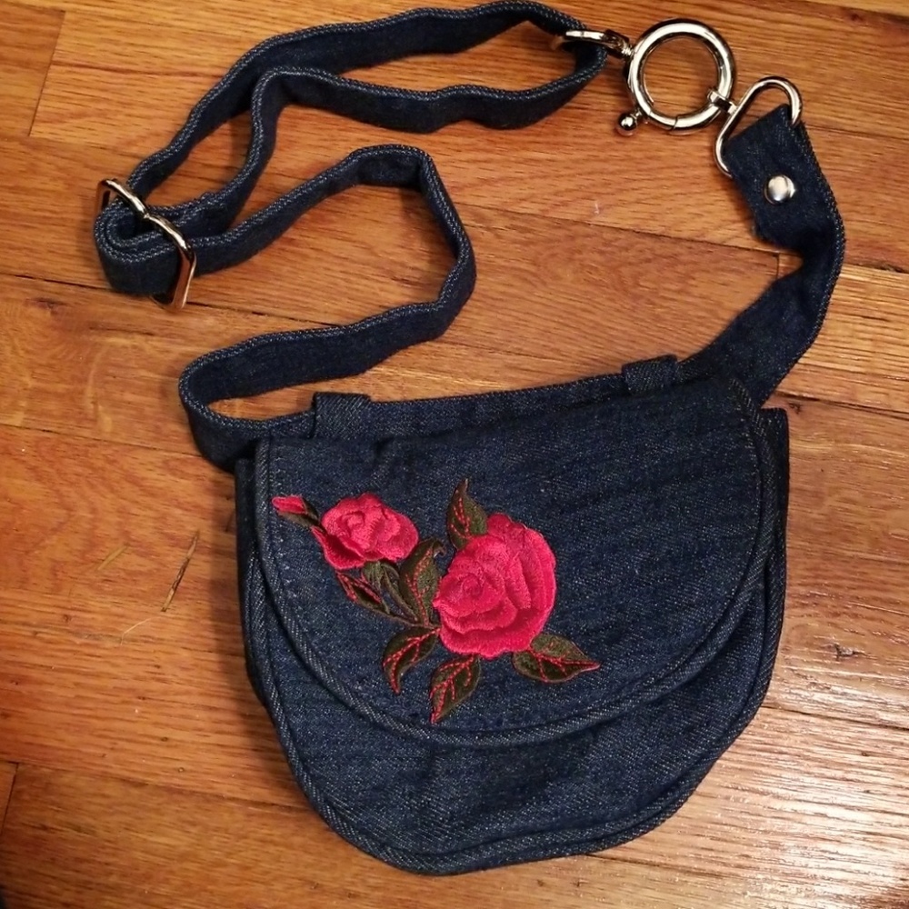 Satchel/cross body/ fanny pack denim w/ patch