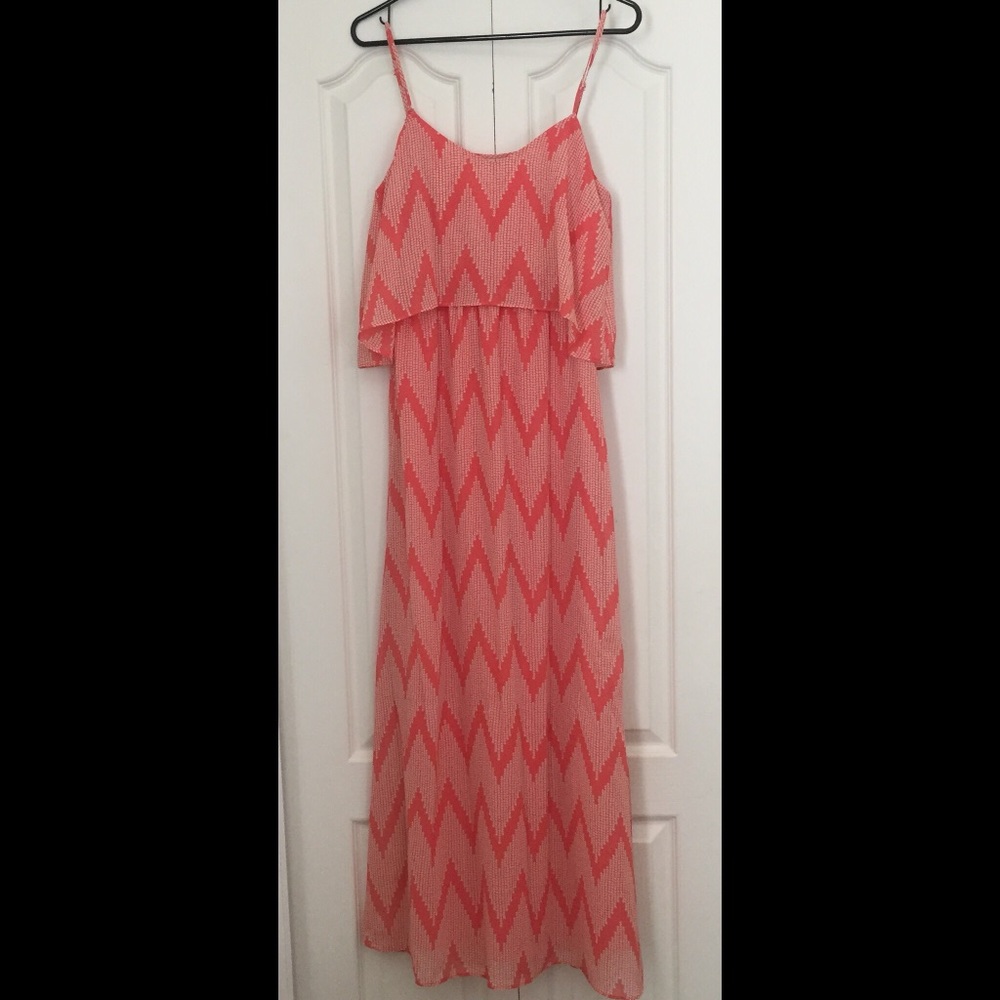 Bisou Bisou Pink Peach Chevron Maxi Dress